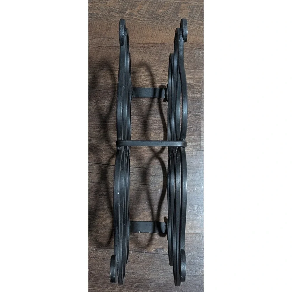 Vtg Hand-Forged Wrought Iron Scroll Design Table/Bar Top Wine Rack (Ten Bottles)